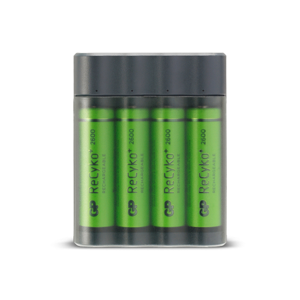 GP Charge AnyWay 2-in-1 USB Battery Charger, incl. 4 x AA 2600 mAh Batteries