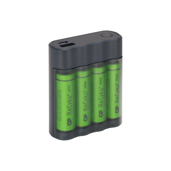 GP Charge AnyWay 2-in-1 USB Battery Charger, incl. 4 x AA 2600 mAh Batteries