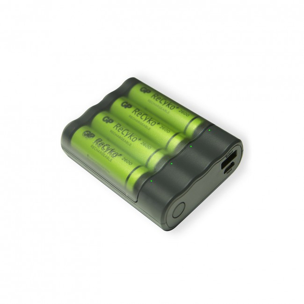 GP Charge AnyWay 2-in-1 USB Battery Charger, incl. 4 x AA 2600 mAh Batteries