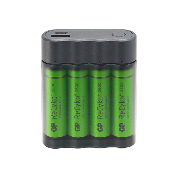 GP Charge AnyWay 2-in-1 USB Battery Charger, incl. 4 x AA 2600 mAh Batteries