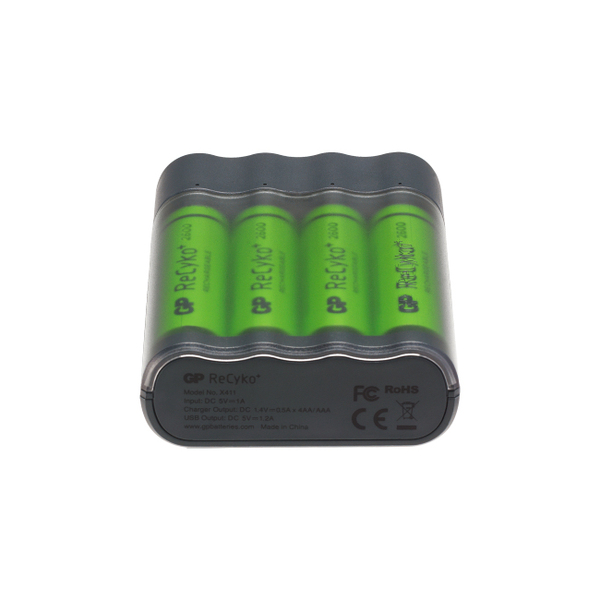 GP Charge AnyWay 2-in-1 USB Battery Charger, incl. 4 x AA 2600 mAh Batteries