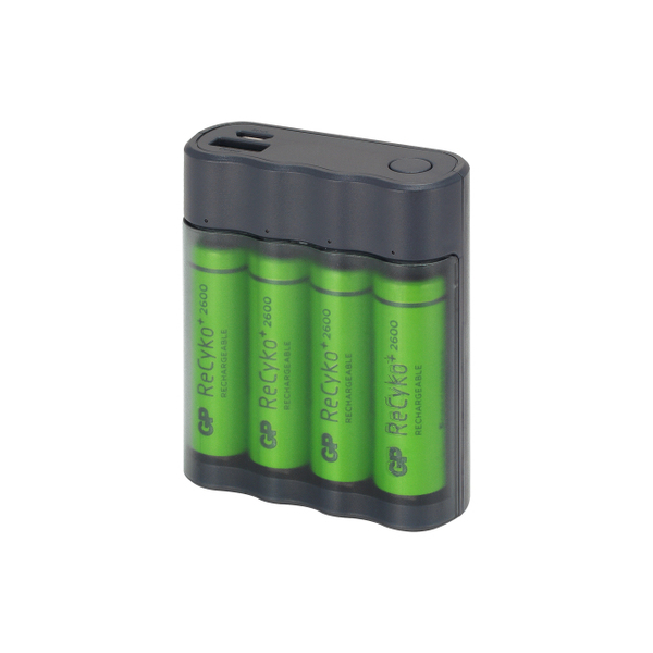 GP Charge AnyWay 2-in-1 USB Battery Charger, incl. 4 x AA 2600 mAh Batteries