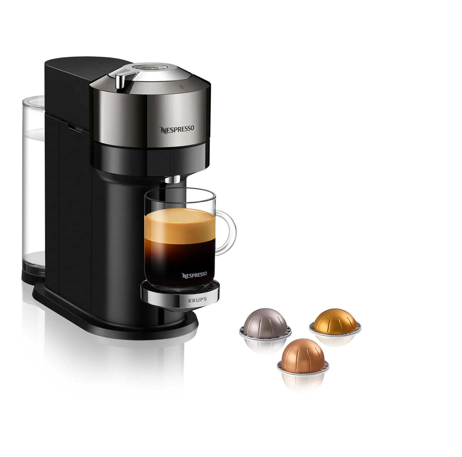 Krups Nespresso Vertuo Next Deluxe - capsule coffee maker, black/chrome