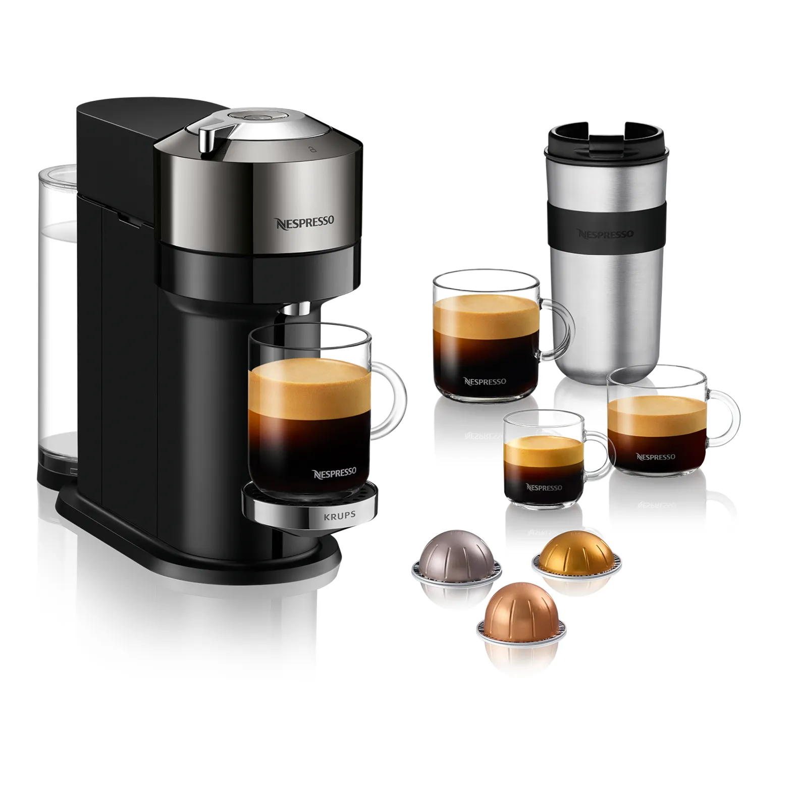 Krups Nespresso Vertuo Next Deluxe - capsule coffee maker, black/chrome