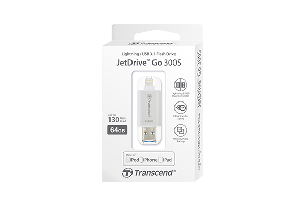 Transcend 64GB JetDrive Go 300 Lightning/USB 3.0 - memory stick, Silver