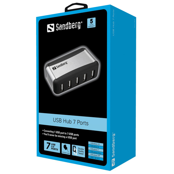 SANDBERG USB Hub AluGear 7 ports USB2.0 support Includes PSU Aluminium housing