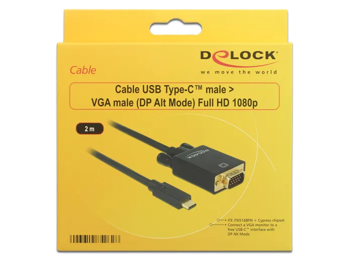 DeLock 85262 Kabel USB Type-C hane till VGA hane (DP Alt-l&auml;ge) Full HD