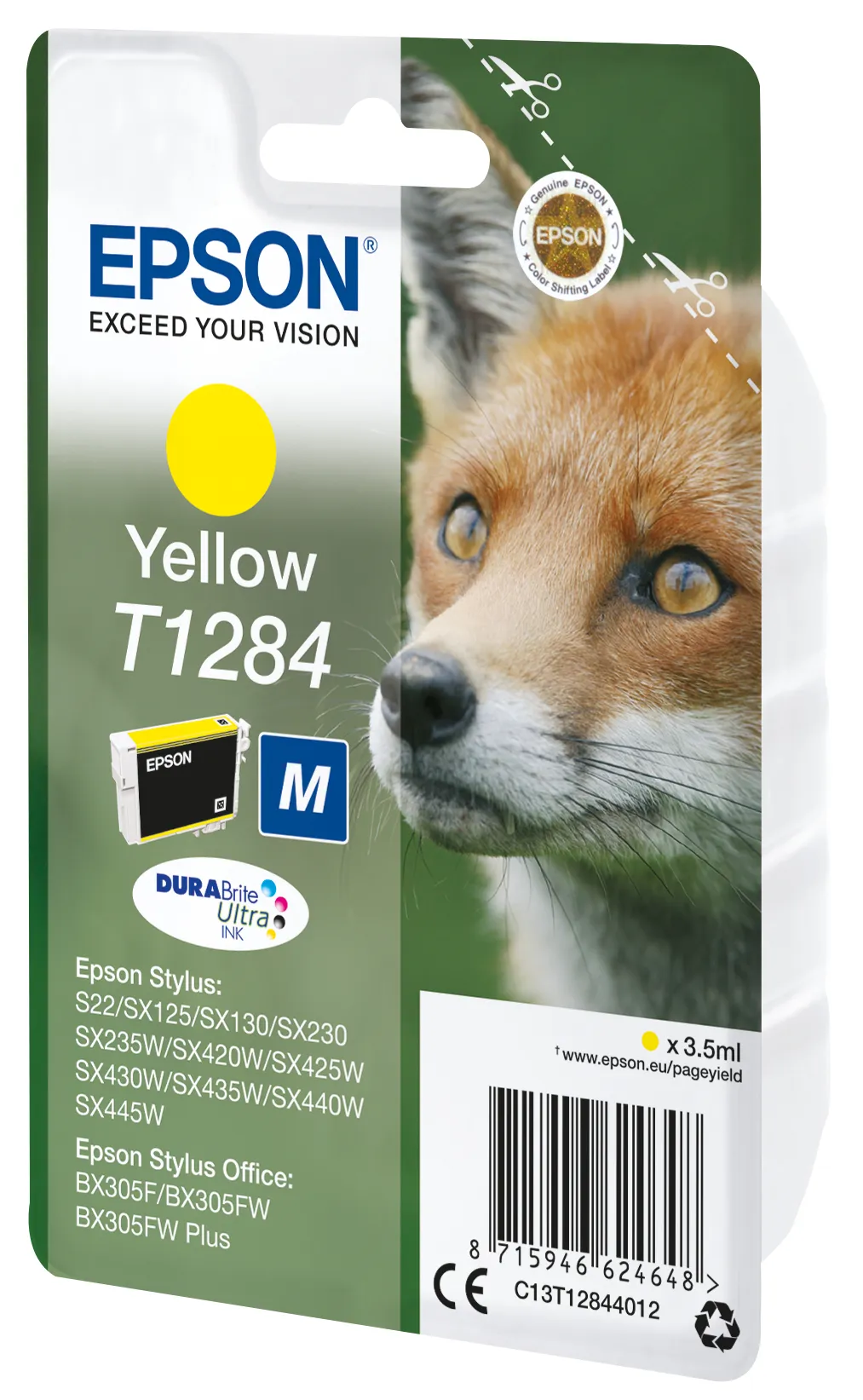 Epson T1284 - M-koko - keltainen - alkuper&auml;inen - blister RF:ll&auml;/&auml;&auml;nih&auml;lyttimell&auml; - mustepatruuna malleihin Stylus S22, SX230, SX235, SX420, SX430, SX435, SX438
