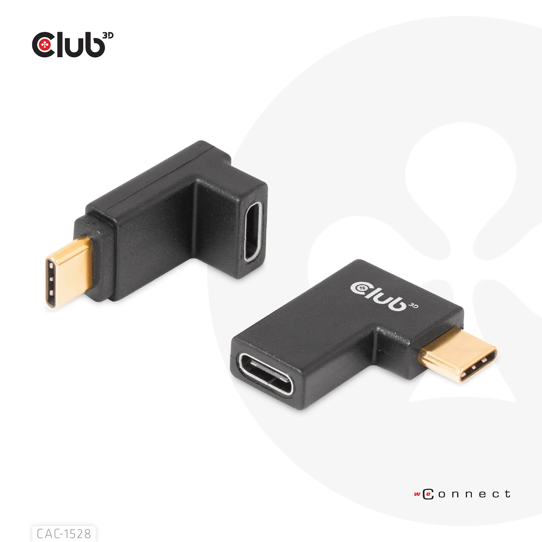 Club 3D USB-C Gen2 hane-hona vinklad - adapter, 4K120Hz, 2-pack, Svart Club 3D USB-C Gen2 hane-hona vinklad - adapter, 4K120Hz, 2-pack, Svart