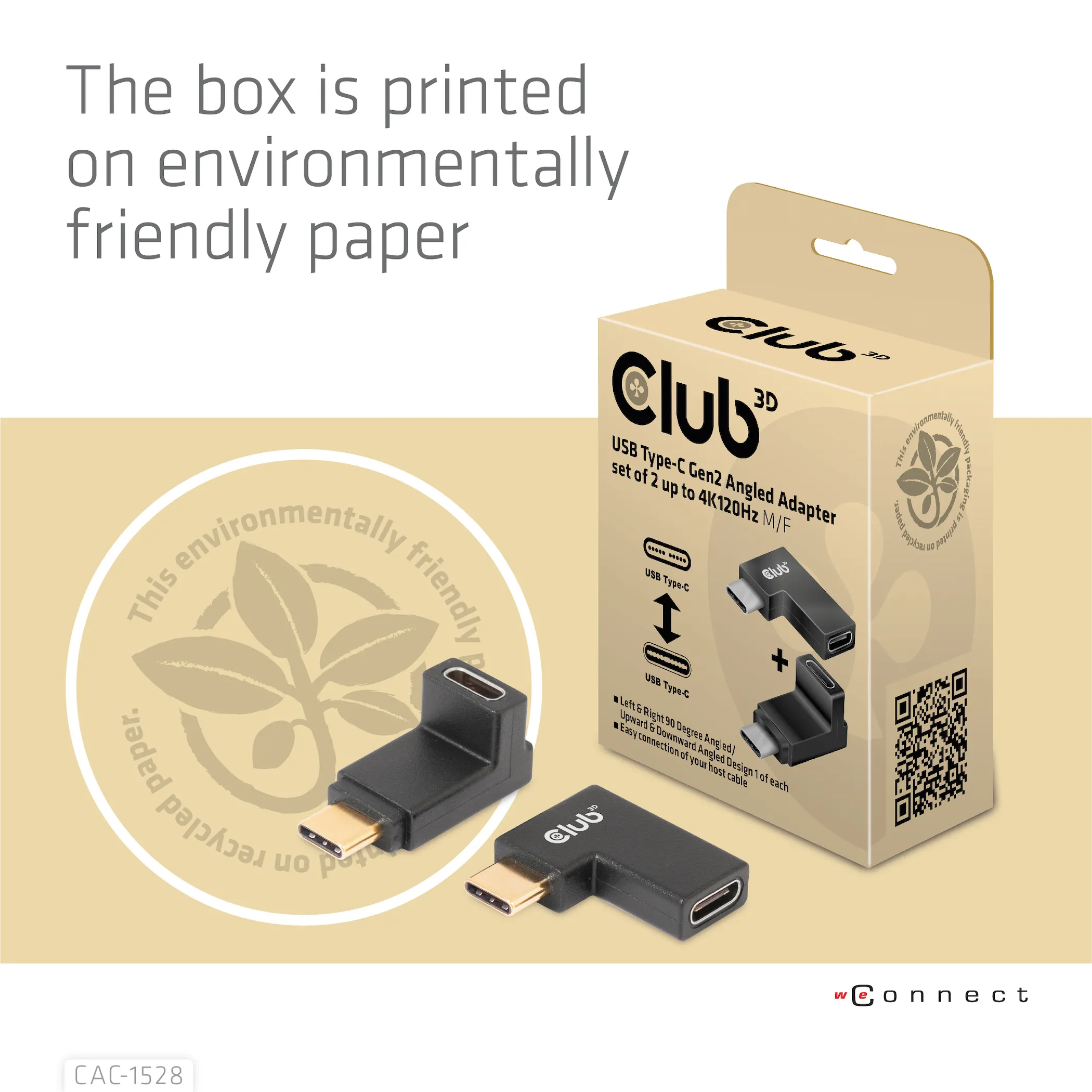 Club 3D USB-C Gen2 hane-hona vinklad - adapter, 4K120Hz, 2-pack, Svart Club 3D USB-C Gen2 hane-hona vinklad - adapter, 4K120Hz, 2-pack, Svart