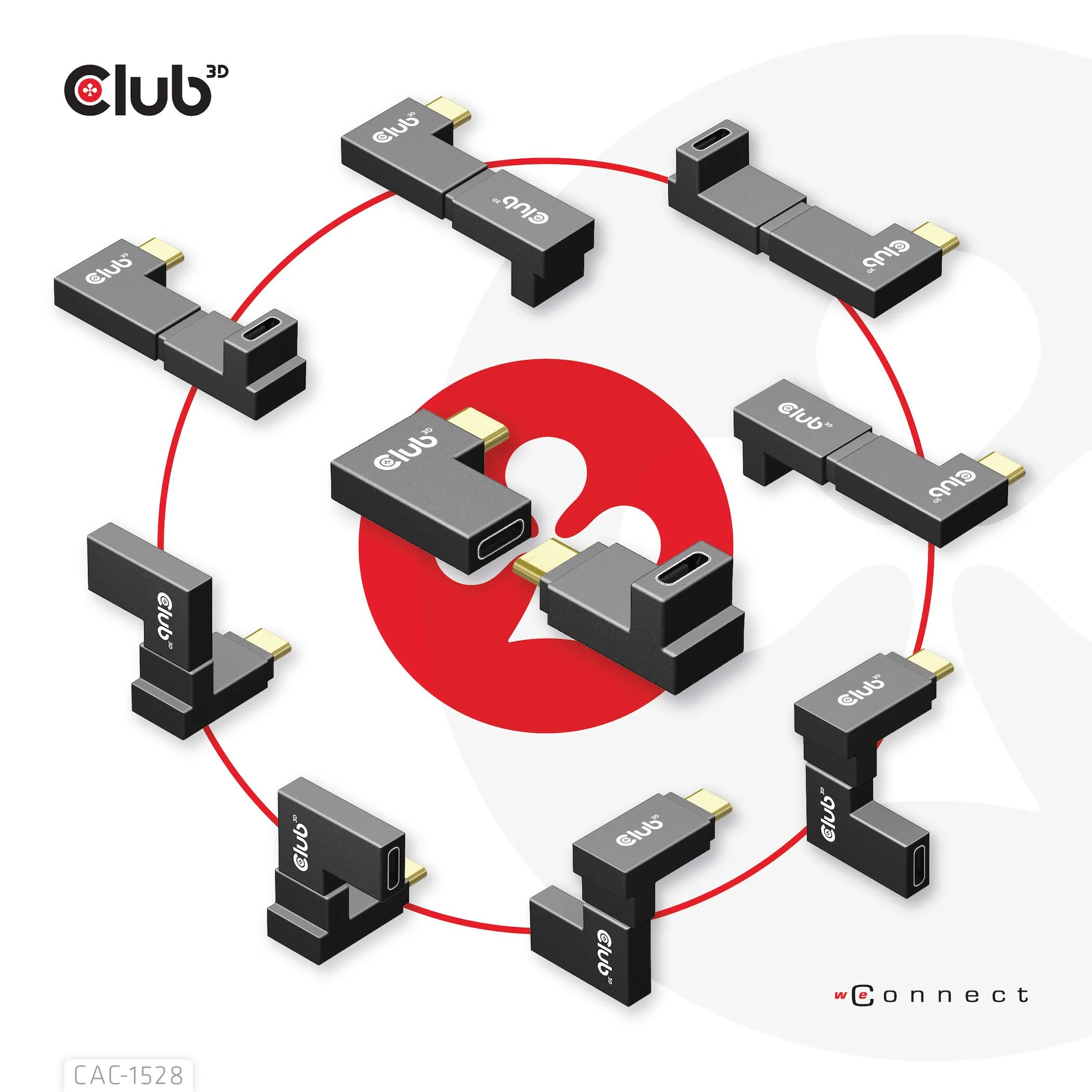 Club 3D USB-C Gen2 hane-hona vinklad - adapter, 4K120Hz, 2-pack, Svart Club 3D USB-C Gen2 hane-hona vinklad - adapter, 4K120Hz, 2-pack, Svart