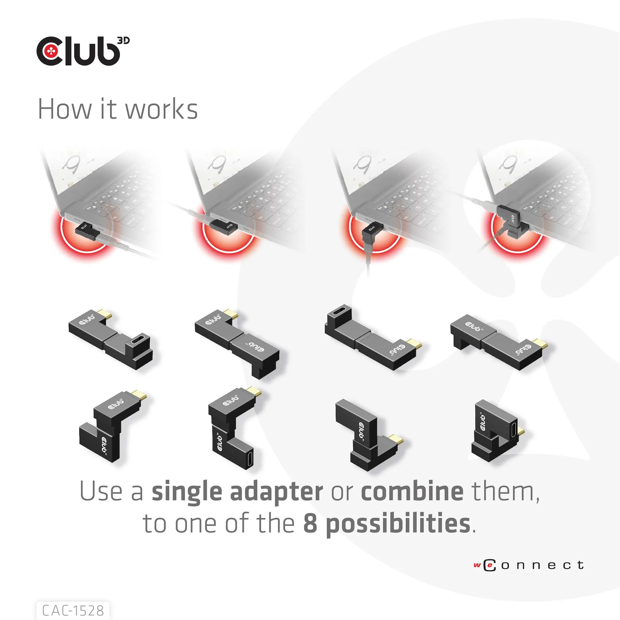 Club 3D USB-C Gen2 hane-hona vinklad - adapter, 4K120Hz, 2-pack, Svart Club 3D USB-C Gen2 hane-hona vinklad - adapter, 4K120Hz, 2-pack, Svart