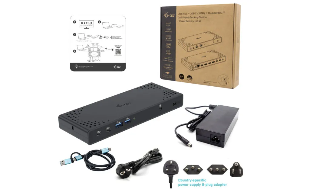 I-Tec  USB 3.0 / USB-C / Thunderbolt 3 Dual Display G2 PD 100W -telakointiasema