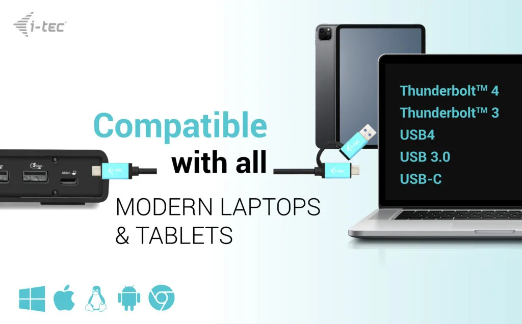 I-Tec  USB 3.0 / USB-C / Thunderbolt 3 Dual Display G2 PD 100W -telakointiasema