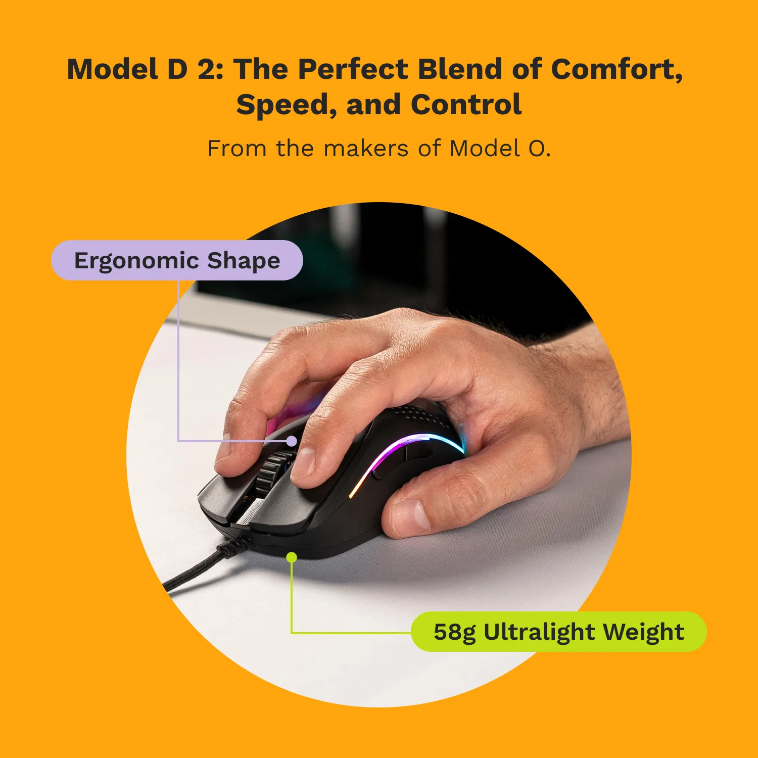 Glorious Model D 2 tr&aring;dl&ouml;s gamingmus, svart