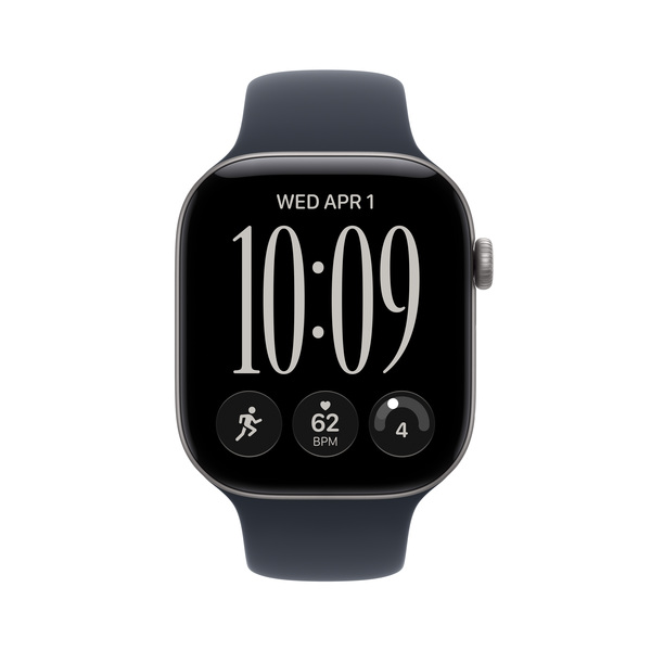 Apple Watch Series 12 (GPS) 46 mm aluminiumboett rymdgr&aring; med sportband marinbl&aring;, S/M