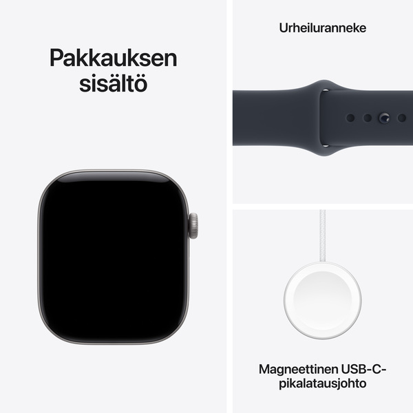 Apple Watch Series 12 (GPS) 46 mm aluminiumboett rymdgr&aring; med sportband marinbl&aring;, S/M
