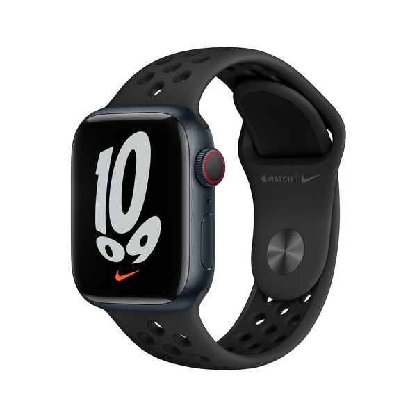 Apple Watch Nike Series 7 GPS + Cellular, 41mm Midnight Aluminium Case with Anthracite/Black Nike Sport Band - Regular