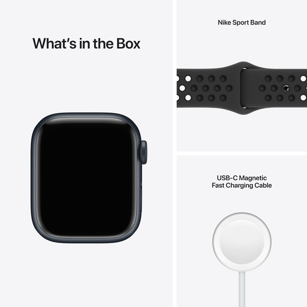 Apple Watch Nike Series 7 GPS + Cellular, 41mm Midnight Aluminium Case with Anthracite/Black Nike Sport Band - Regular