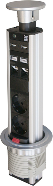 SmartLine PopUp,  2xCEE 7/4 2xUSB Typ A ho, 1,5m kabel svart/silver