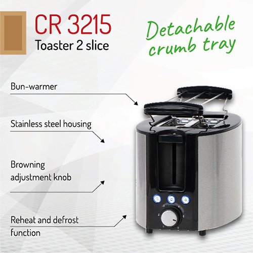 Adler Camry CR 3215 Toaster, 2 Slices, 900 W, White