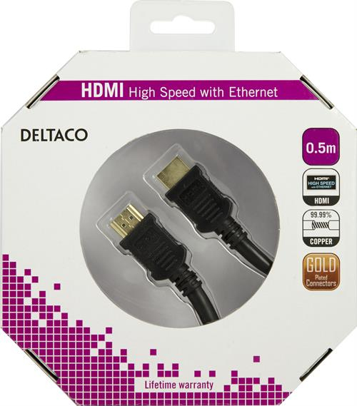 Deltaco HDMI &ndash; HDMI 2.0 - cable, 0.5 m, Black