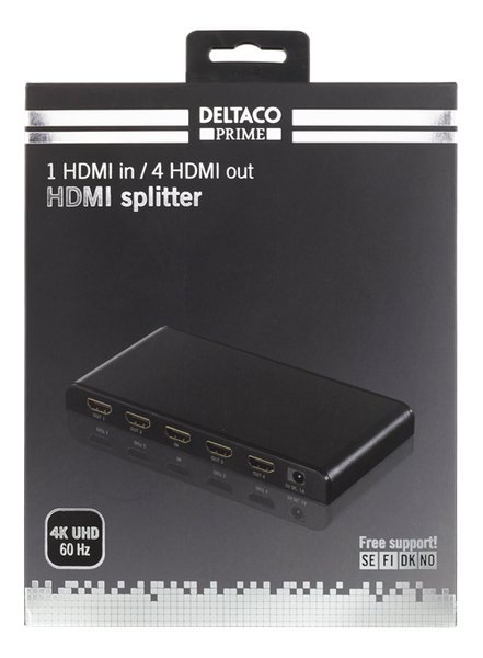 DELTACO PRIME HDMI Splitter, 1 till 4 splitter, 4K, HDCP, 3D, svart