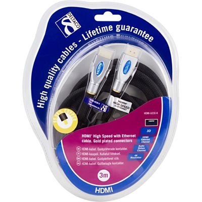 DELTACO HDMI-kabel v1.4 19-pin ha-ha 4K Ethernet 3D nylon 3m svart