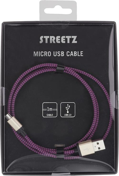 Streetz USB-A - Micro-USB B - cable, 1 m, Purple