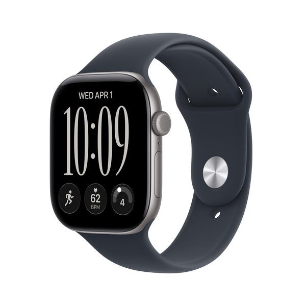 Apple Watch Series 12 (GPS) 46 mm aluminiumboett rymdgr&aring; med sportband marinbl&aring;, S/M
