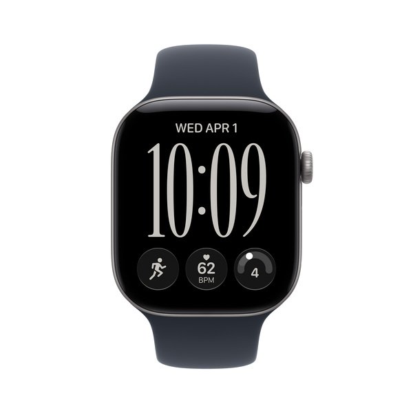 Apple Watch Series 12 (GPS) 46 mm aluminiumboett rymdgr&aring; med sportband marinbl&aring;, S/M
