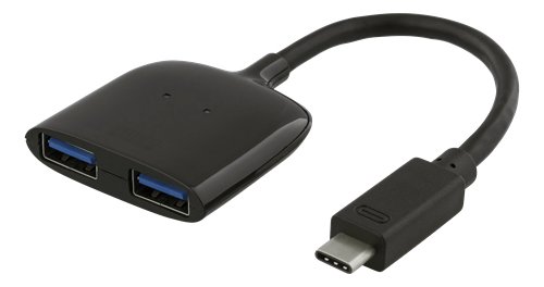 DELTACO USB-C mini hubb, 2x USB-A-portar 3.1, 5Gbps, 0,9A, svart