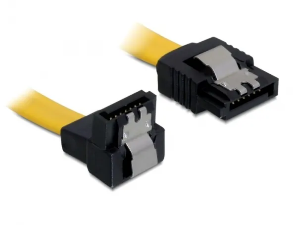 DeLOCK SATA-kabel, 6Gb/s, l&aring;sclip, vinklad(ned&aring;t)-rak, 0,5m, gul