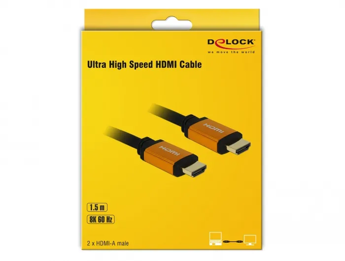 De-Lock HDMI – HDMI 2.1- cable, 1.5m, Black/Gold