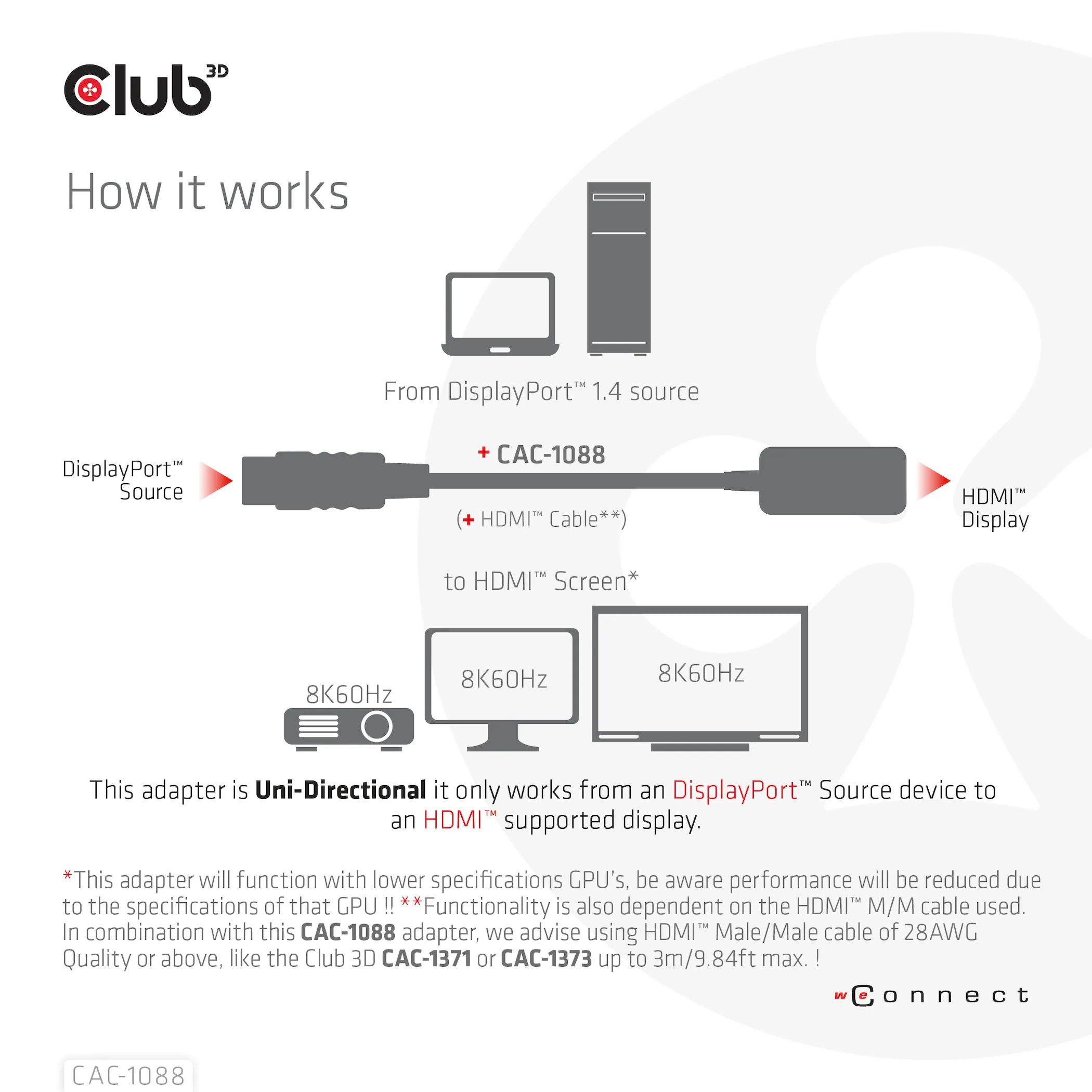 Club 3D DisplayPort 1.4 - HDMI 4K120Hz/8K60Hz - adapter, Black