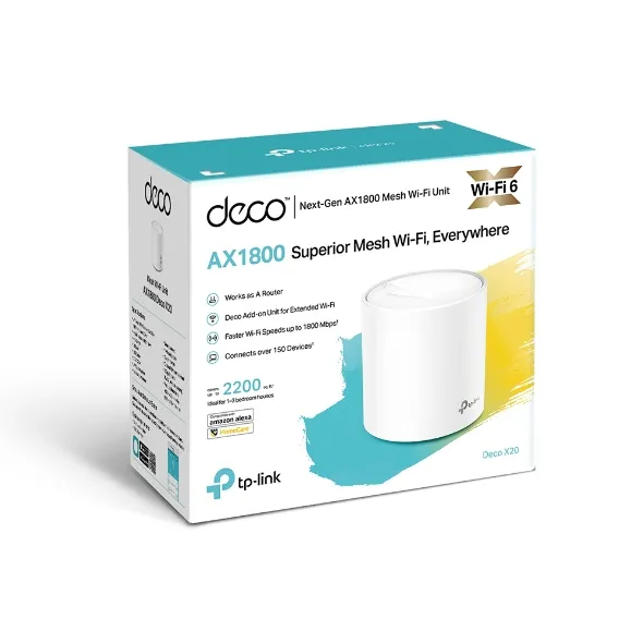TP-Link Deco X20 (1-pack) Wi-Fi 6 AX1800 Whole-Home Mesh Wi-Fi System