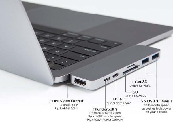 Hyper - Thunderbolt 3 USB-C hub for new MacBook Pro - Gray