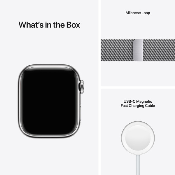 Apple Watch Series 7 GPS + Cellular, 41mm Silver Stainless Steel Case with Silver Milanese Loop