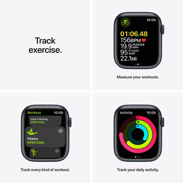 Apple Watch Series 7 GPS + Cellular, 45mm Midnight Aluminium Case with Midnight Sport Band - Regular