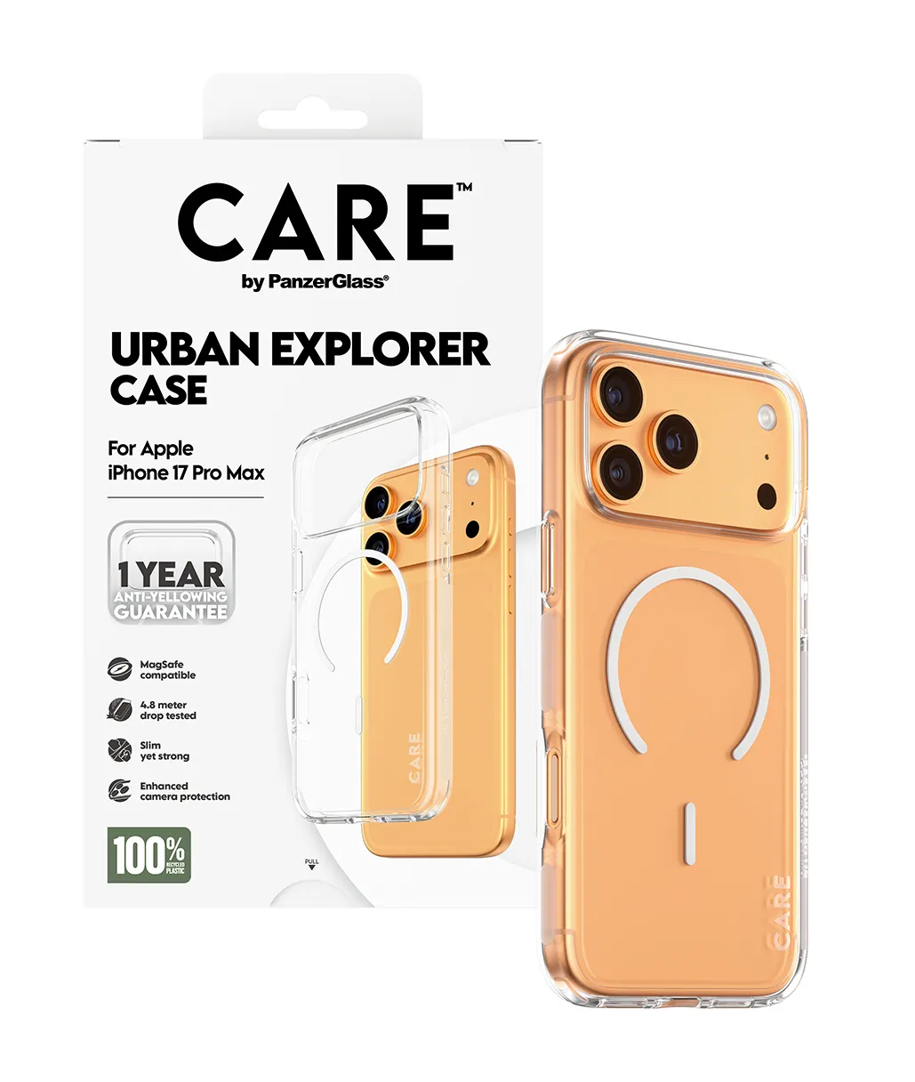 CARE by PanzerGlass Flagship Case Urban Explorer with White MagSafe, iPhone 17 Pro Max -suojakuori, l&auml;pin&auml;kyv&auml;