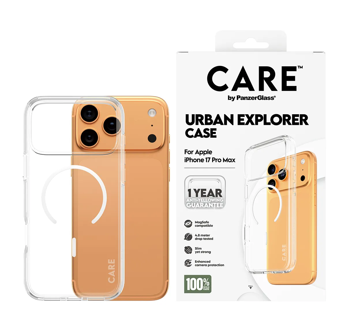CARE by PanzerGlass Flagship Case Urban Explorer with White MagSafe, iPhone 17 Pro Max -suojakuori, l&auml;pin&auml;kyv&auml;