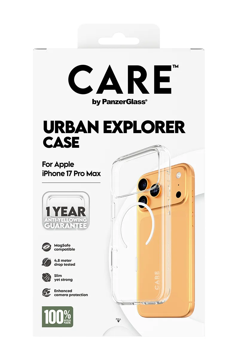 CARE by PanzerGlass Flagship Case Urban Explorer with White MagSafe, iPhone 17 Pro Max -suojakuori, l&auml;pin&auml;kyv&auml;