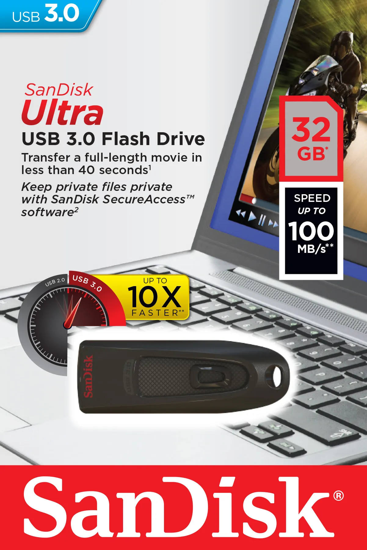 SanDisk 32GB Ultra USB 3.0 - memory stick, Black