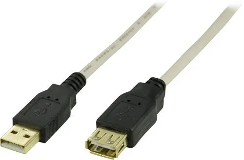 Deltaco USB-A - extension cable, 5 m, Beige/Black