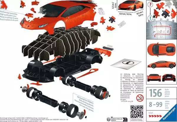 Ravensburger 3D Puzzle Lamborghini Hurac&aacute;n EVO - Arancio (156 pieces)