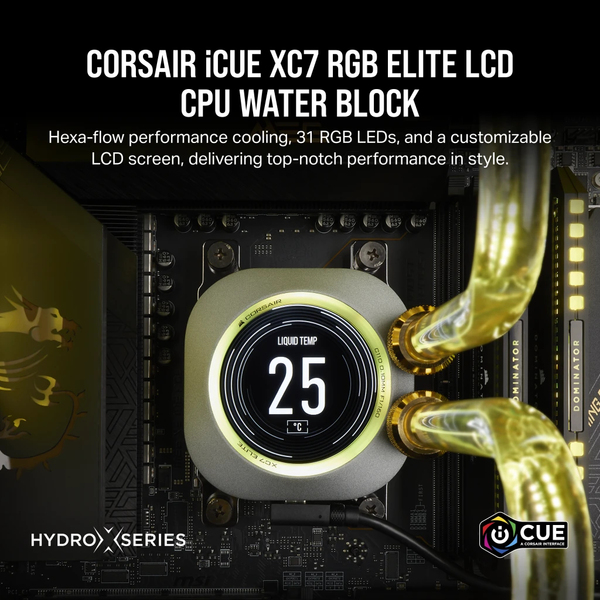 Corsair CPU water block, XC7 ELITE LCD (Intel 1700/AMD AM4, AM5 sockets), Black/Gray