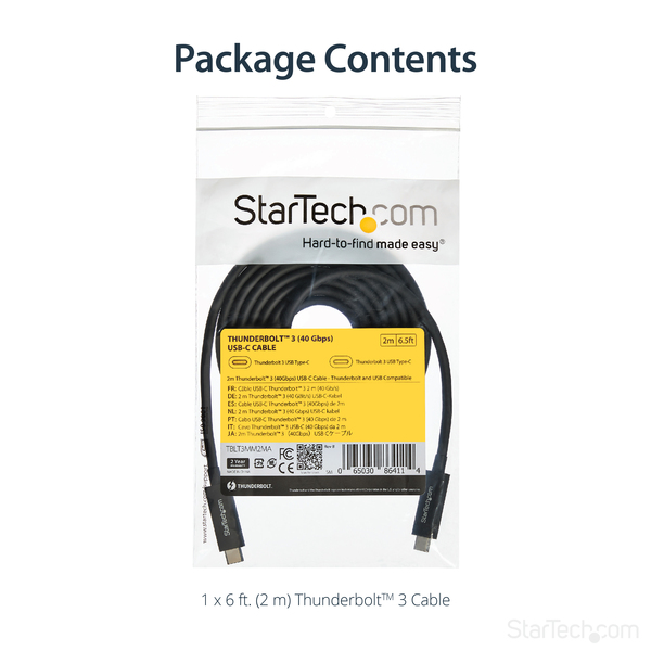 Startech Thunderbolt 3 - cable, 40 Gbit/s, 2 m, Black