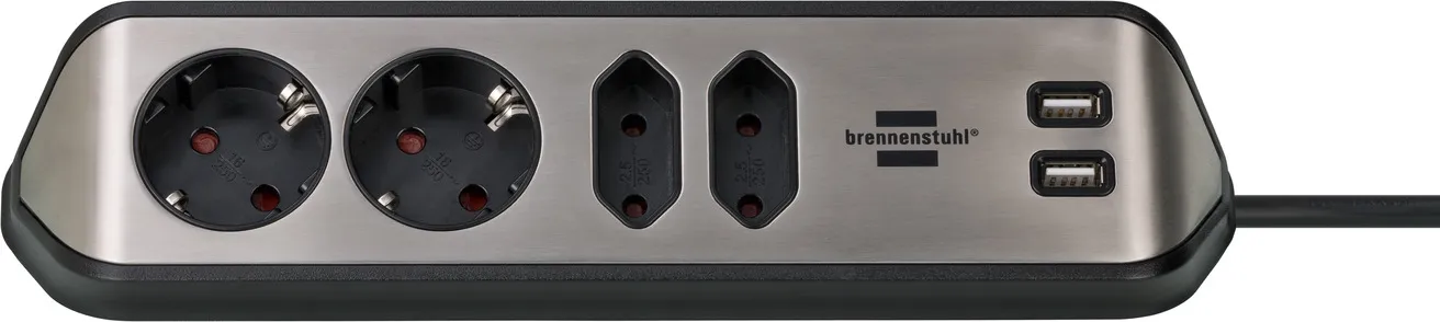 Brennenstuhl  2 xUSB, 4 AC outlet(s) outlets Power Strip, 2 m, Black/Silver