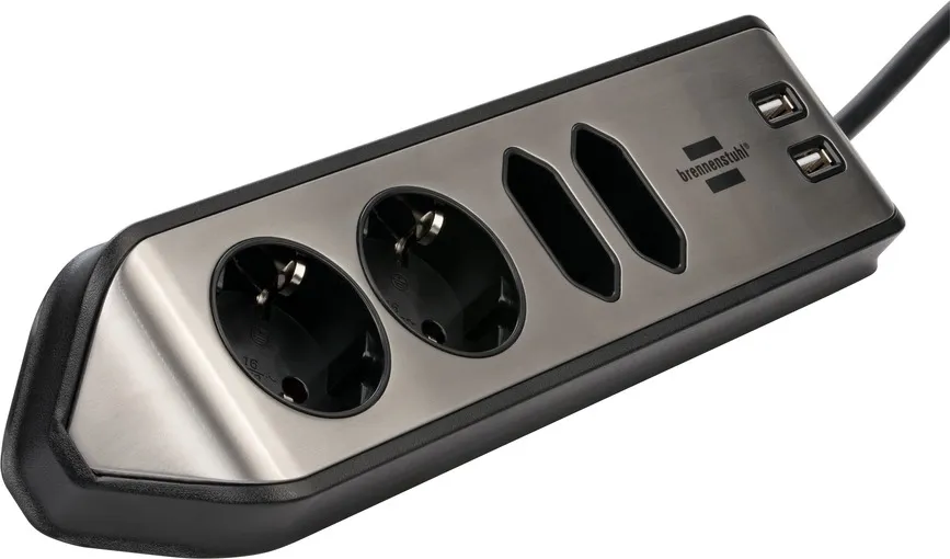 Brennenstuhl  2 xUSB, 4 AC outlet(s) outlets Power Strip, 2 m, Black/Silver