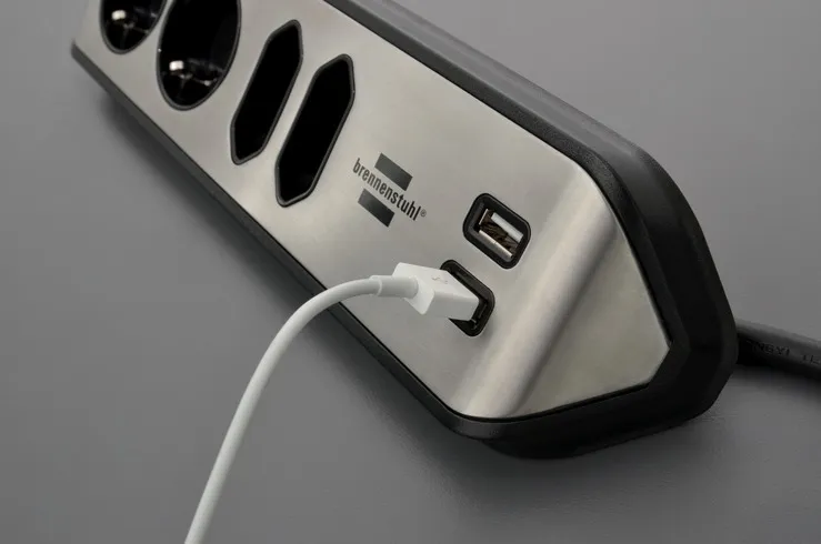 Brennenstuhl  2 xUSB, 4 AC outlet(s) outlets Power Strip, 2 m, Black/Silver